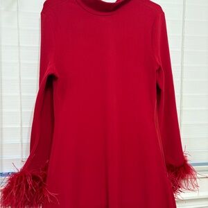 Red Dress with Feather Cuffs